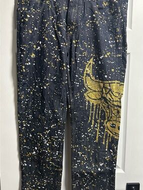 Chicago Bulls Denim Jeans with Gold & White Paint Splatter